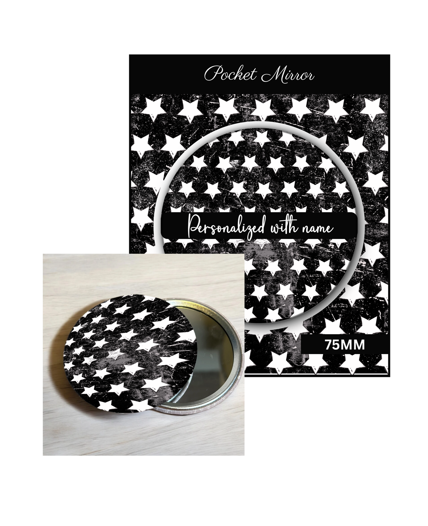 Black & Gray (MEN)- 3' Pocket Mirror Badges