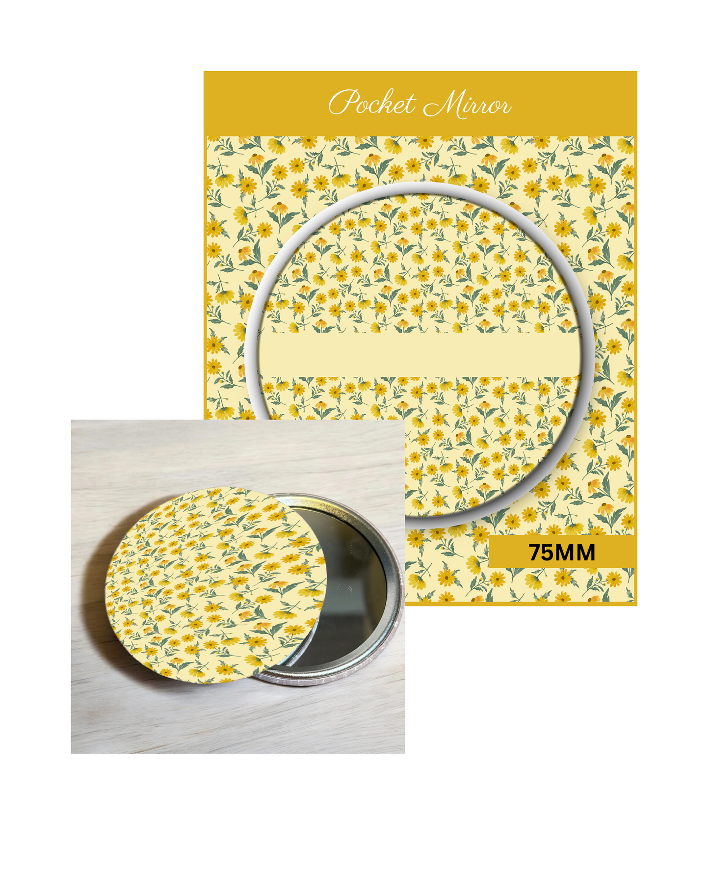 Golden Bloom- 3' Pocket Mirror Badges