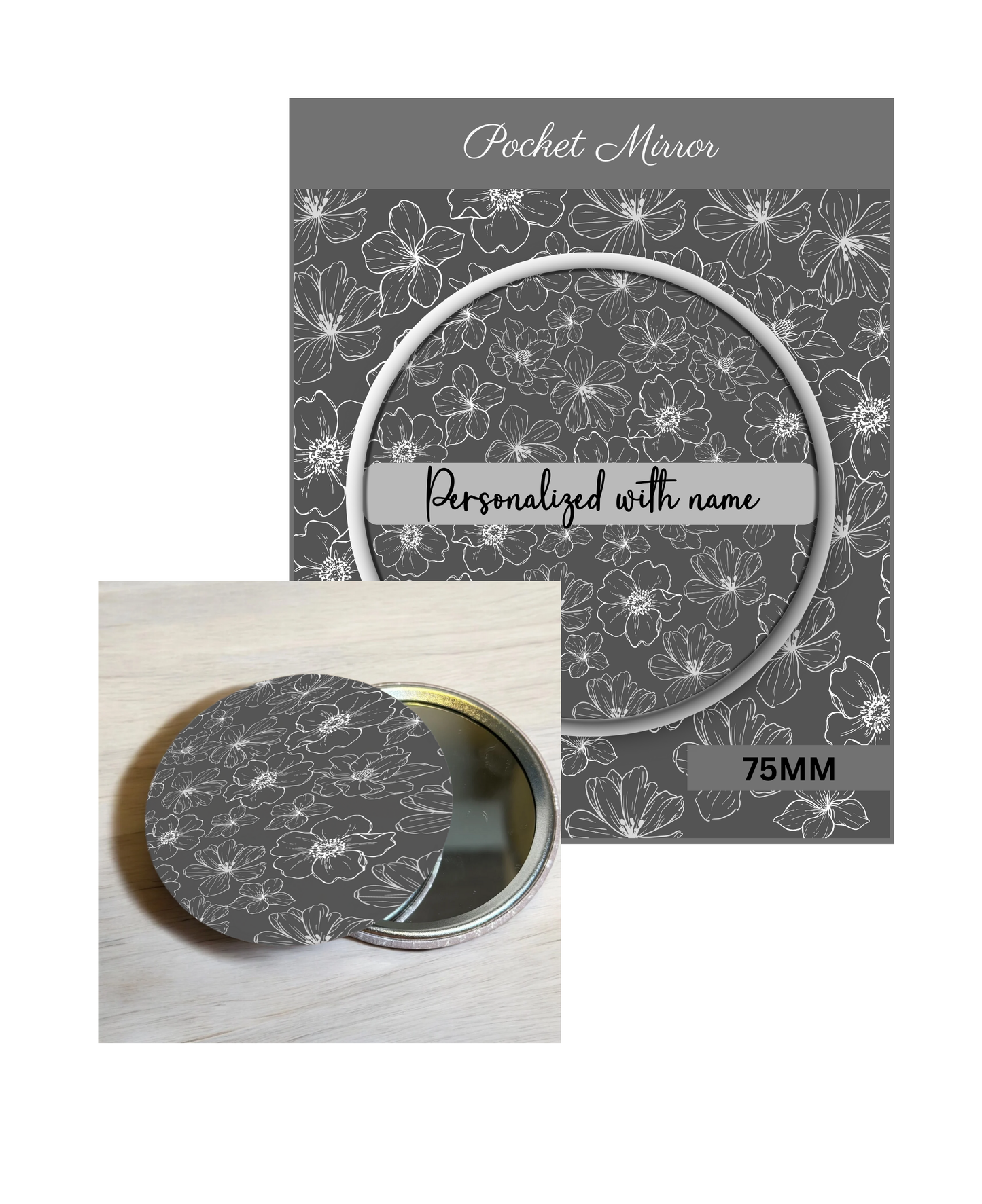 Black & Gray- 3' Pocket Mirror Badges