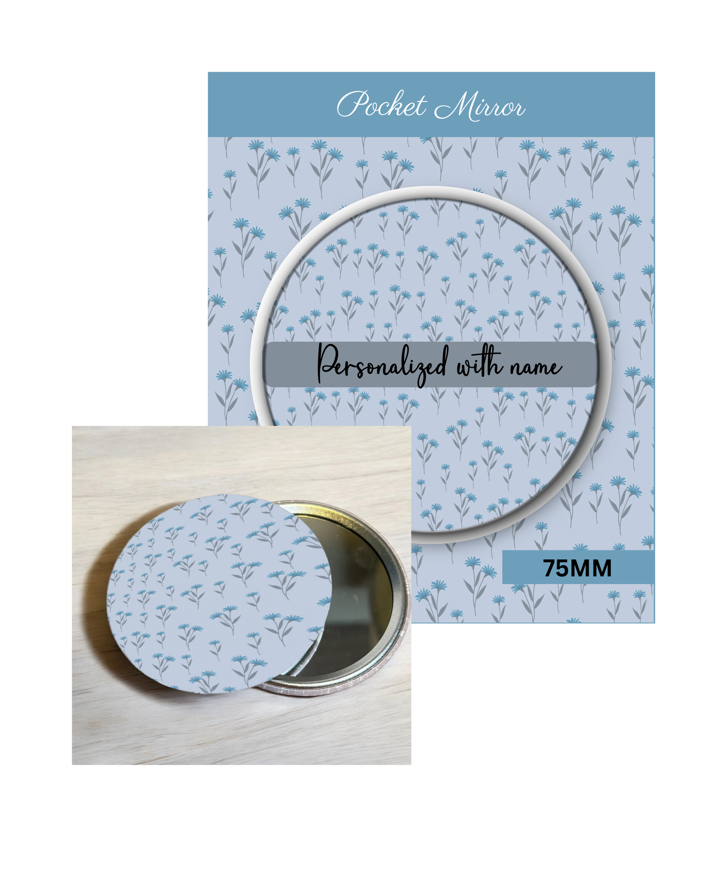Teal Blue- 3' Pocket Mirror Badges