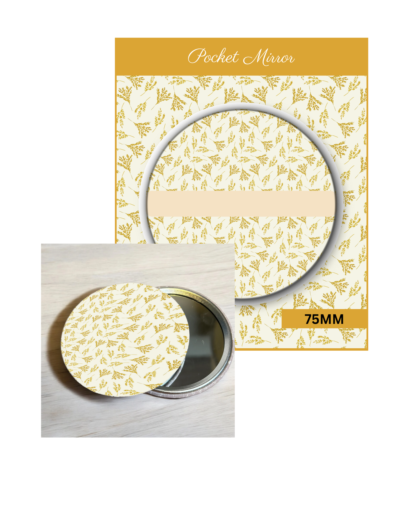 Golden Bloom- 3' Pocket Mirror Badges
