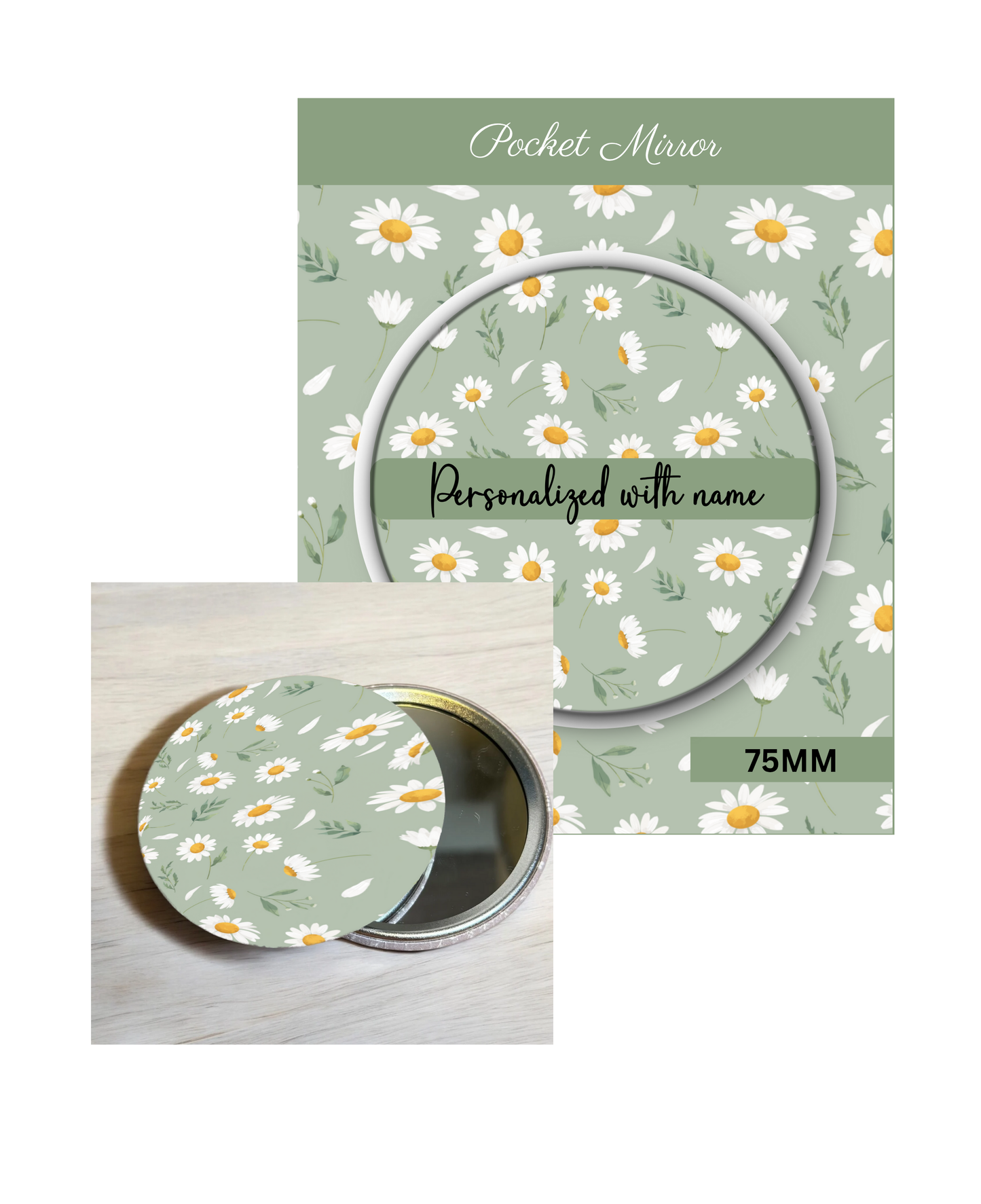 Sage Green- 3' Pocket Mirror Badges