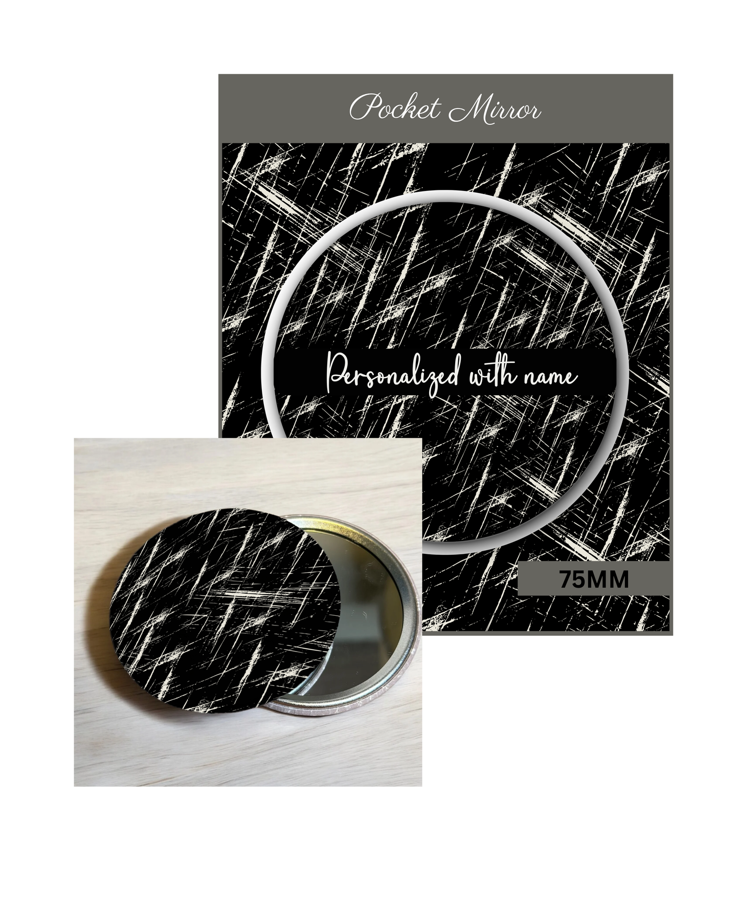 Black & Gray (MEN)- 3' Pocket Mirror Badges