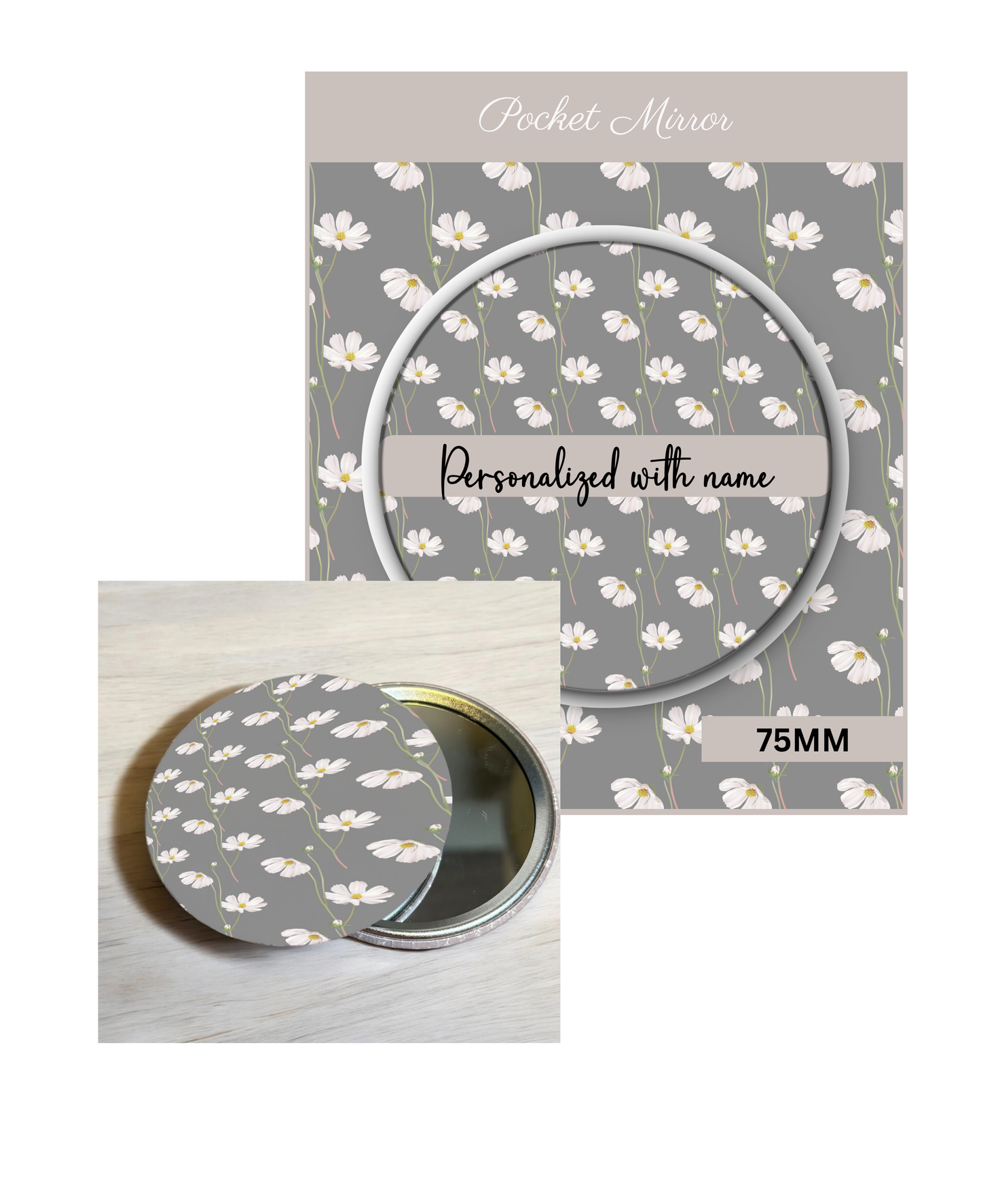 Black & Gray- 3' Pocket Mirror Badges