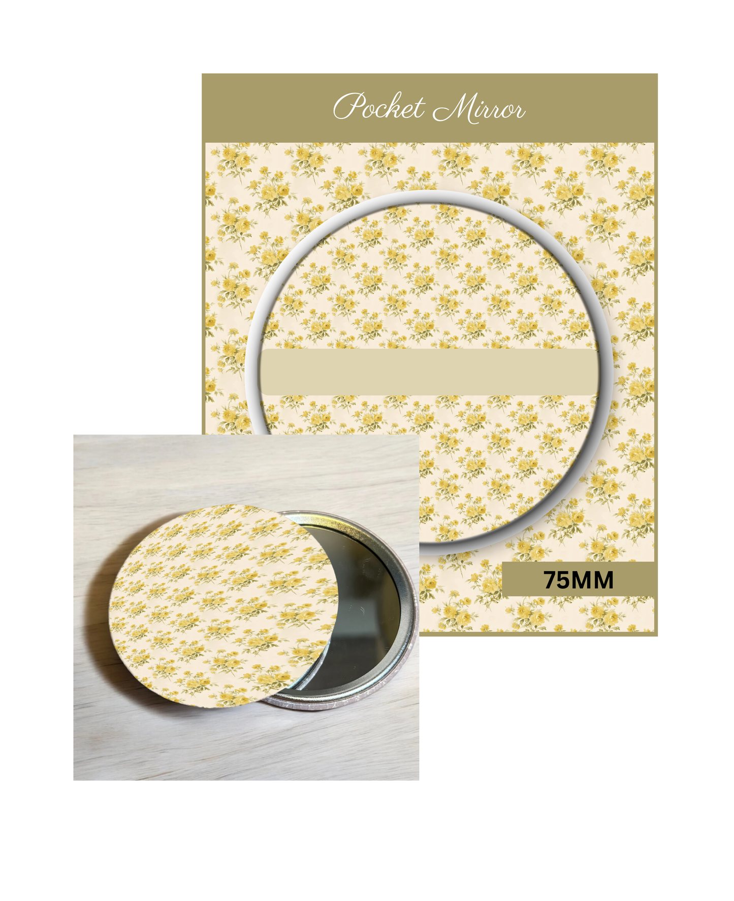 Golden Bloom- 3' Pocket Mirror Badges