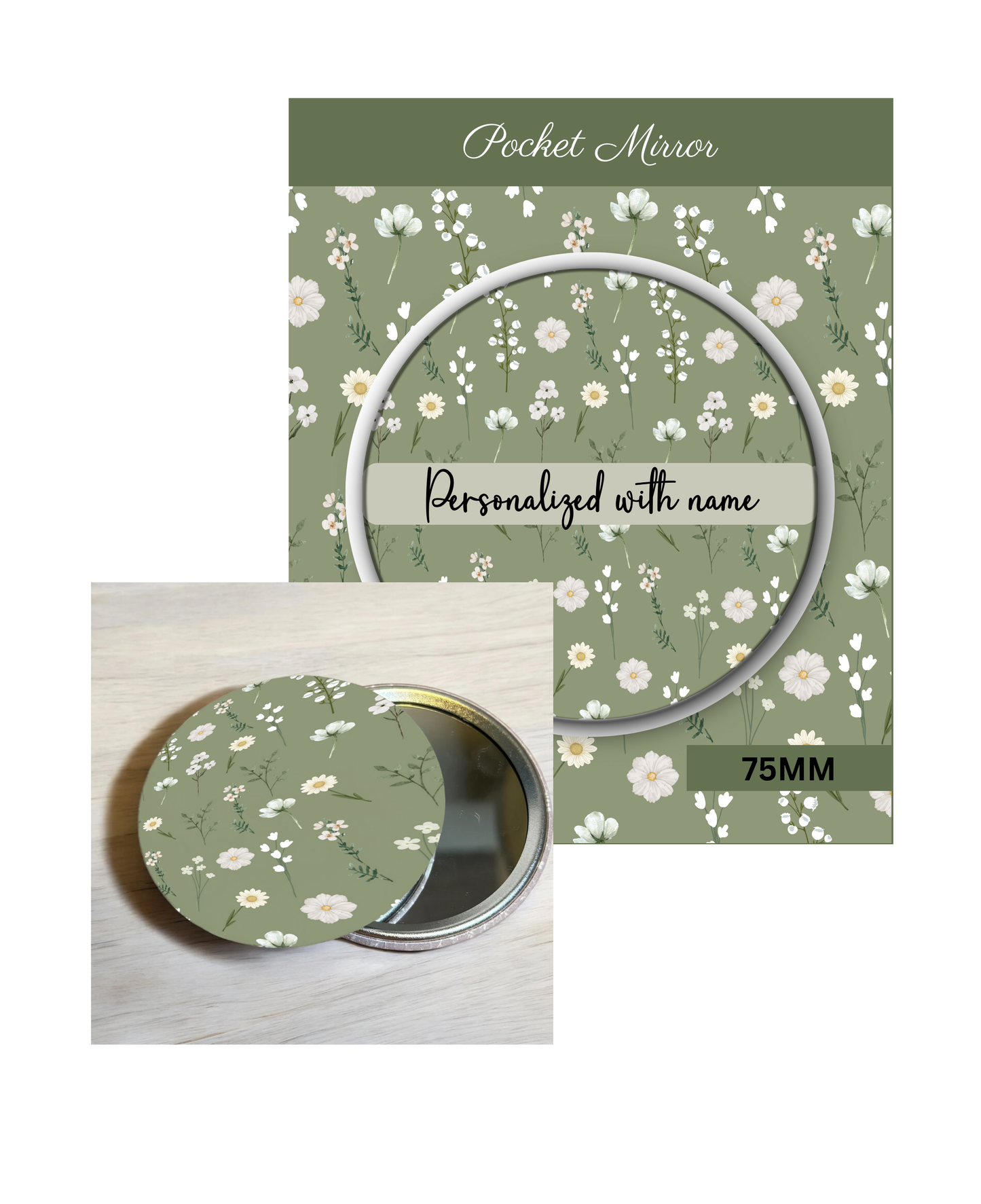 Sage Green- 3' Pocket Mirror Badges