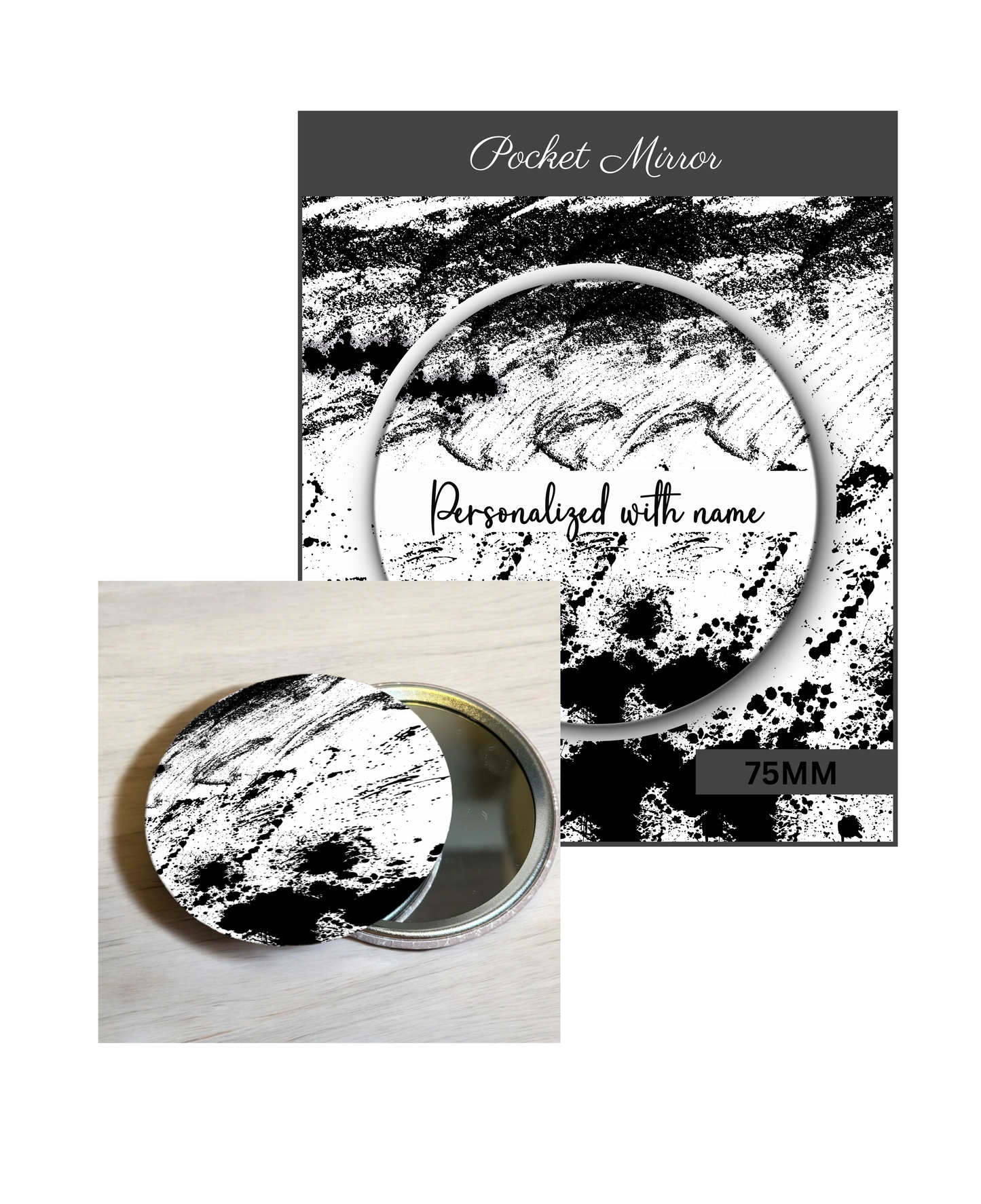 Black & Gray (MEN)- 3' Pocket Mirror Badges