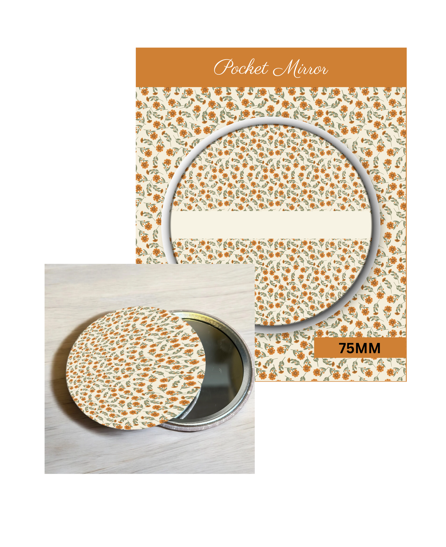 Peach Tangerine - 3' Pocket Mirror Badges