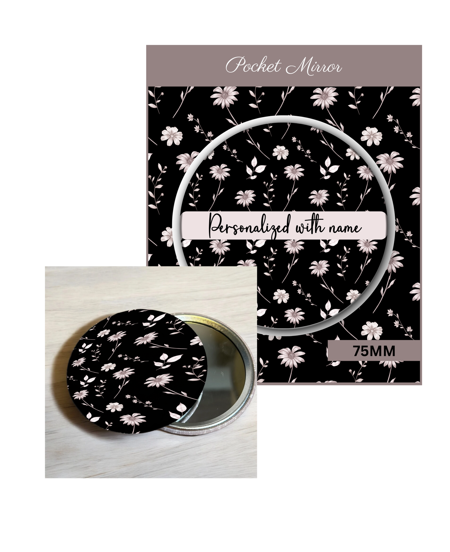 Black & Gray- 3' Pocket Mirror Badges