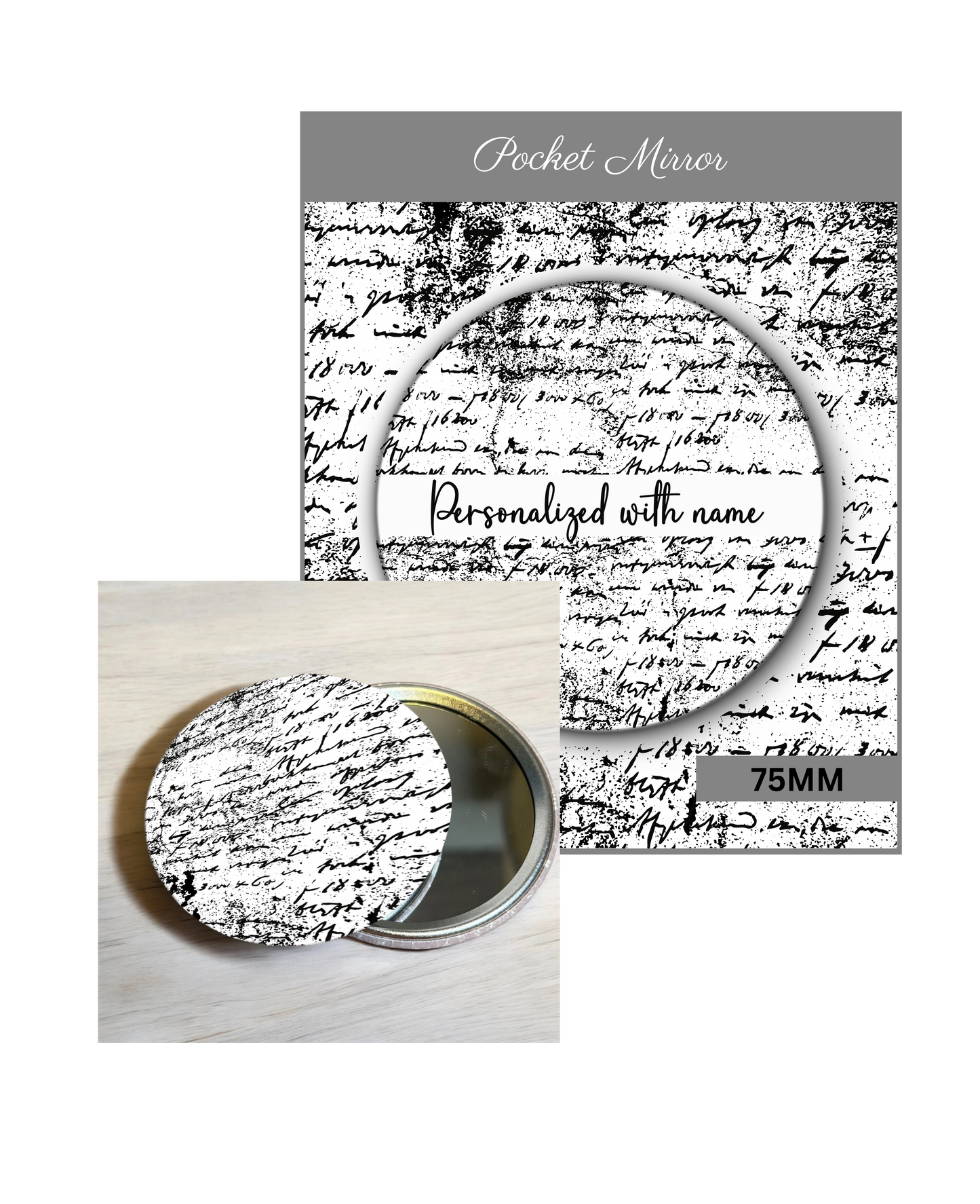 Black & Gray (MEN)- 3' Pocket Mirror Badges