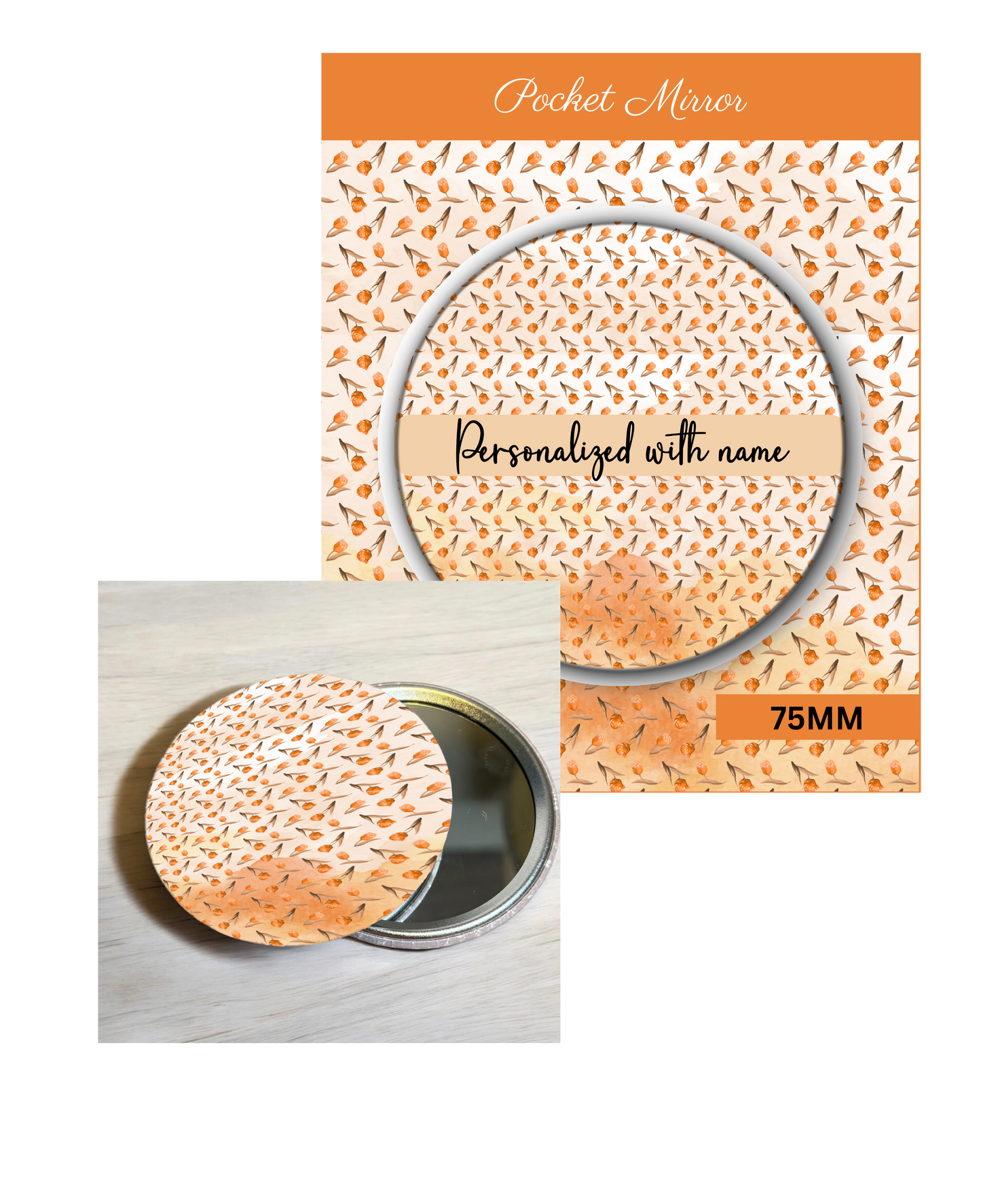 Peach Tangerine - 3' Pocket Mirror Badges