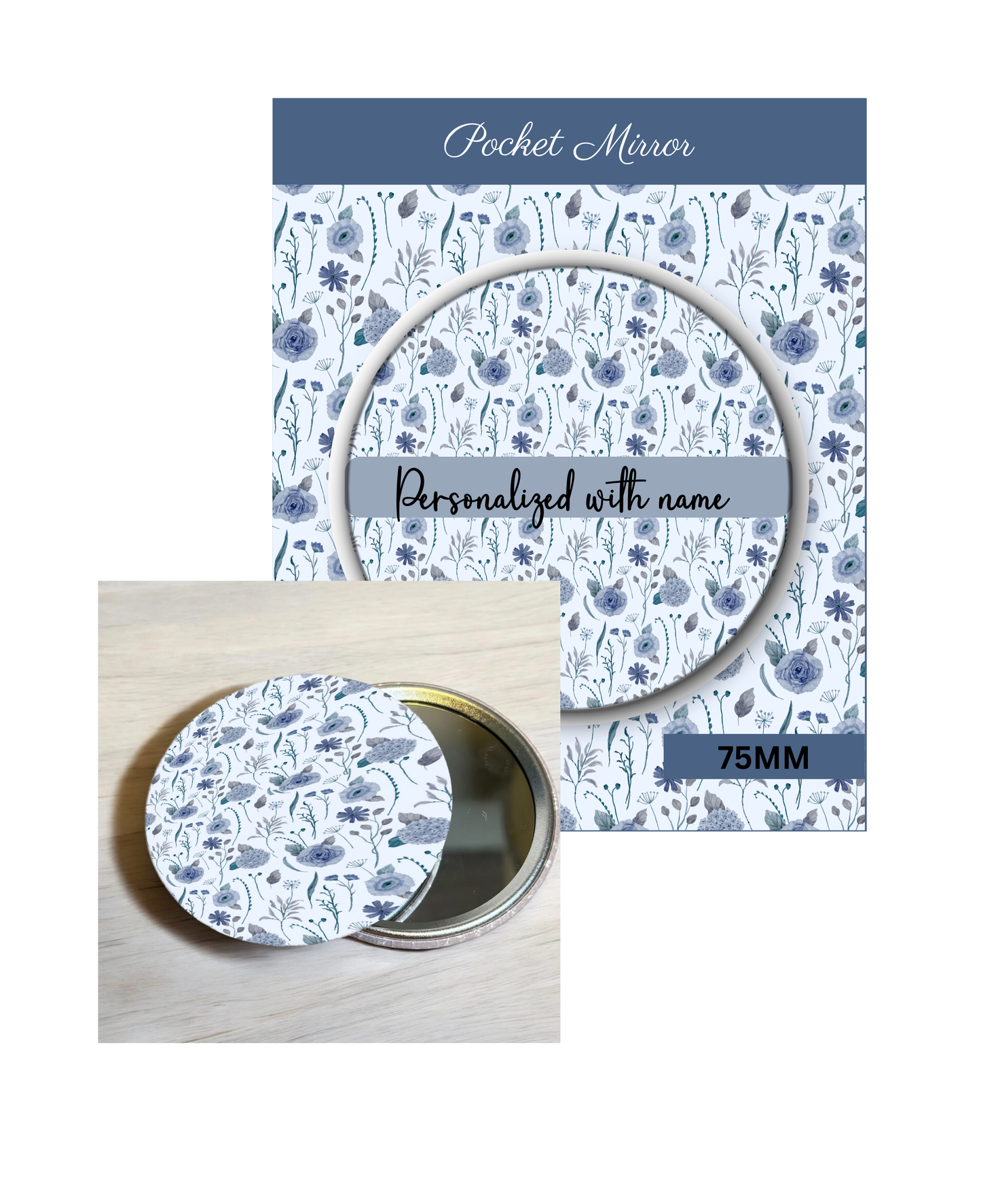 Teal Blue- 3' Pocket Mirror Badges