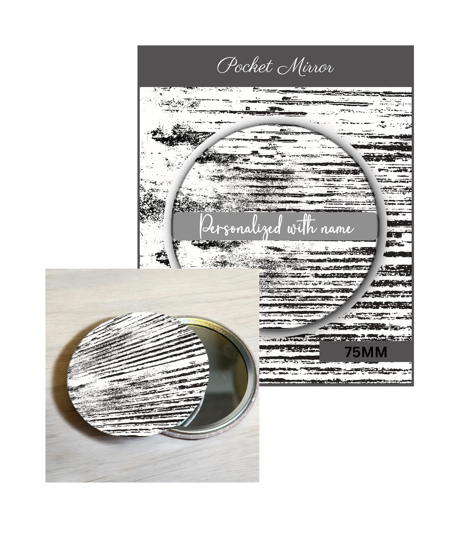 Black & Gray (MEN)- 3' Pocket Mirror Badges