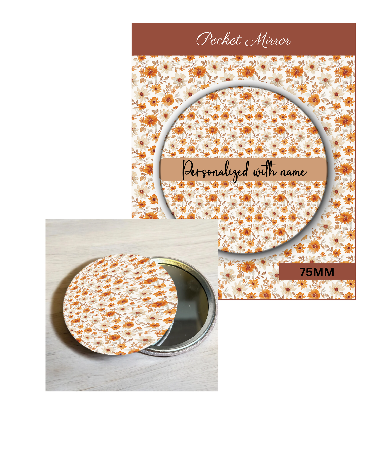 Peach Tangerine - 3' Pocket Mirror Badges