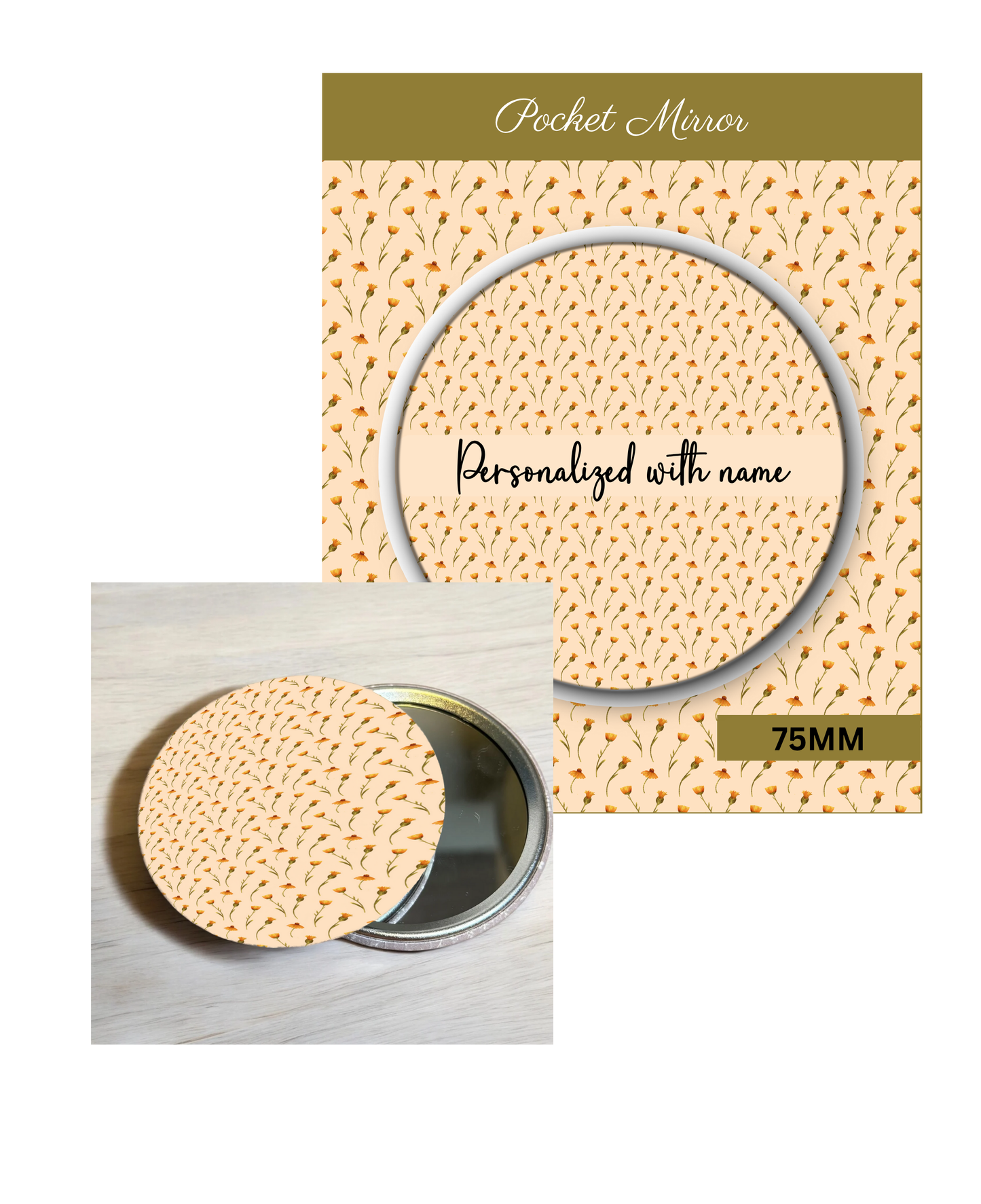 Peach Tangerine - 3' Pocket Mirror Badges